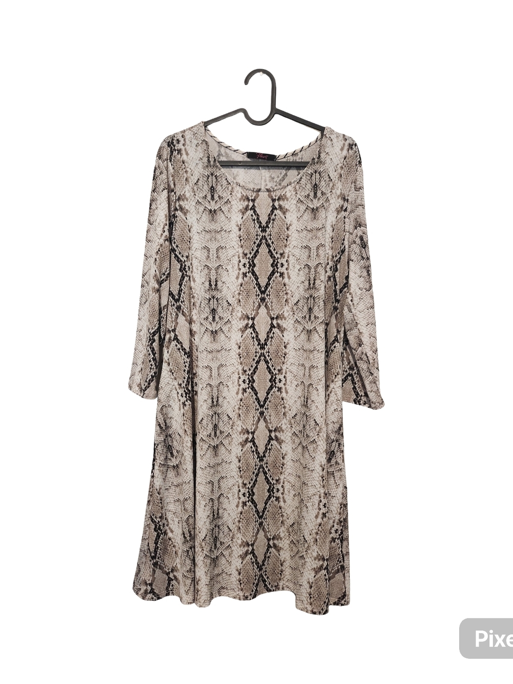 Women's Long Sleeve Snake Print A-Line Dress in Beige